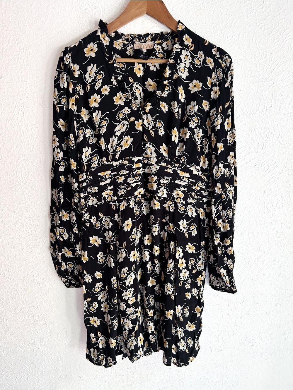 byTiMo Floral Long Sleeve Mini Dress Black & Mustard Floral XS romantic